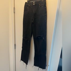 Zara Black Ripped Wide Leg Jean - 6 REF 6045/227